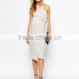 Fashion Maternity Drape Knot Front One Shoulder Midi Pencil Pregnant Party Dress thumbnail-3