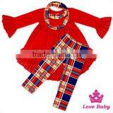 Long Sleeve Ruffle Clothing Set Cotton & Polyester Girls Winter Outfit With Neckerchief Newborn Baby Clothing Wholesale thumbnail-1