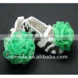 Baby Girl Zebra Crib Shoes With Kelly Green Rosettes 16Z3A thumbnail-1