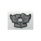 Custom twill 75% embroidery motorcycle patches, embroidery skull and dice patches