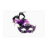 Half Face Masquerade Masks With Gorgeous Purple And Black Feather