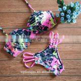 Pink Flower Halter Printed Swimwear Bikini/yzh Fancy Bikini Swimwear/ Fancy Bikini Set Swimwear Beachwear