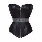 Wholesale-Plus Size XXL XL 2017 Black Steampunk Leather Lace Up Steel Boned Overbust Gothic Corset