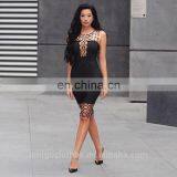 Amigo Black Sleeveless Backless Bandage Dress Sexy Long Nightclub Dresses Hollow Out With Metal Buckle thumbnail-2