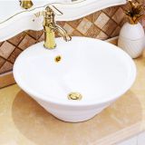 Latest art design white color ceramic shell good sale abovecounter cabinet washing art sink