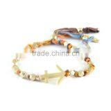 Anchor charm bracelet silk ribbon woven alloy beads bracelet