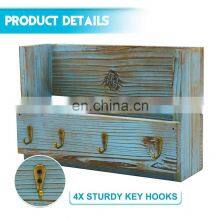 Wall Mount Mail Holder Wood Rustic Key Envelope Organizer With 4 Hooks for Entryway thumbnail-3