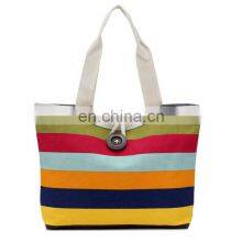 Ladies Colored Stripe Tote Storage Bag Cotton Canvas Shopping Handbag thumbnail-3
