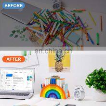 Rainbow Acrylic Pen Holder 5 Compartments Desk Pen Organizer for School Home thumbnail-5
