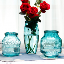 Nordic Blue Colored Glass Insertions And Light Luxury Decorations Lily Shaped Glass Vase For Living Room thumbnail-3