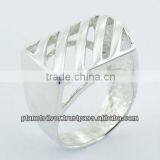 925 Sterling Silver Designer Ring Shiny Diagonally Open Stripes thumbnail-1