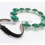 Trending Lady Jewelry Fancy Leather Chain Green Crystal Necklace thumbnail-3