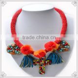 Europe America Style Red Bead Necklace With Leather Tassel