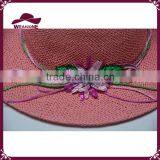 Girl Pink Straw Sun Hat Paper Floppy Hat With Colorful Flower thumbnail-3