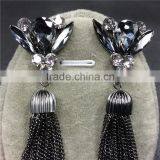 Fashion Crystal Flower Earrings Gun Black Long Tassel Stud Earrings thumbnail-3