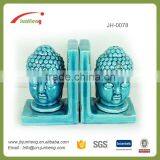 Blue Glaze Sakyamuni Ceramic Ceramic Bookends, Book Stand for Home Decoration