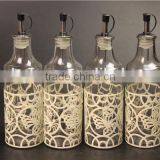 Glass Oil Olive Vinegar Jar Bottle Set With White Metal Coating thumbnail-2