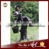 Sitting Tree Branch Bronze Child Fishing Statue thumbnail-1