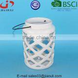 White Ceramic Hurricane Candleholder, Candle Holders Lantern With Handle thumbnail-1