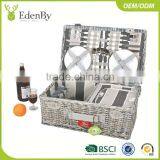 4 Pcs Melamine Plates and Wine Glasses Willow Picnic Hamper Basket thumbnail-1