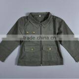 Wholesale Children Clothing Army Green Jacket Stripe Tee Shirt and Yellow Pants 3 Pieces Sets thumbnail-4