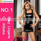 European Size Faux Leather Halter Open Bust Leather Lingerie thumbnail-1