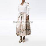 HAODUOYI Women Flower Printing Skirt Casual Midi Elegant High Waist Satin Skirt thumbnail-4