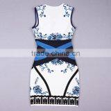 Restock Top Quality 2014 Chinese Elements Print Blue Ladies Mini Sexy Bodycon HL Bandage Dress Celebrity Style Dresses thumbnail-5