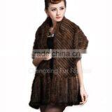 CX-B-M-46C Hot Sale Real Knitted Mink Fur Shawl For Fashion Girls With Factory Price thumbnail-4