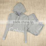 2016 New Women Fashion Sport Suit Tracksuit Summer Style Crop Top Black Gray Hoodies Sweatshirt + Short Pant Jogging Femme thumbnail-2