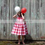 Red Gingham Kid Dress Summer Toddler Girls Clothes Checked Baby Girl Frocks thumbnail-1