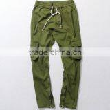 Mens Green Pocket Inside Hem Zipper Woven Fashion Pants thumbnail-5