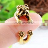 Dog Pet Animal Ring Jewelry Vintage Antique Gold Silver Wrap Adjustable Ring