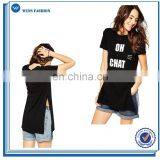 Split Side New Desgin Short Sleeves Long Shirt Cotton Womens T Shirt thumbnail-1