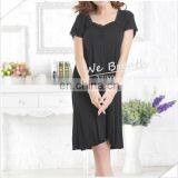 Lace Trim Square Neck Short Sleeves Bamboo Sleep Gown Solid Colors thumbnail-4