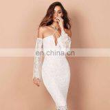 Dropshipping Clothing Sexy Long Sleeve Off Shoulder Lace Midi Bodycon Bandge Party Dress for Women thumbnail-2