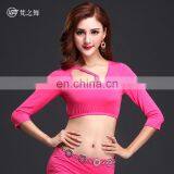 S-3086 Soft milk silk spacial design half sleeve cropped belly dance top