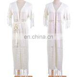 Вязаные длинные пляжные купальники-кафтан, туники для выхода из воды на пляже, халаты для пляжа с пучками, купальники для женщин с вышивкой, купальники-крышки thumbnail-6