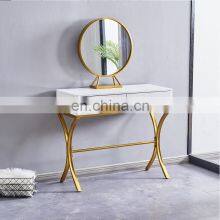 Wholesale Nordic Style Women Vanity Makeup Dressing Table With Stool Golden Metal Legs