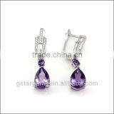 925 Sterling Silver Natural Gemstone Amethyst Rhodium Plated Jewelry CZ Earrings thumbnail-1
