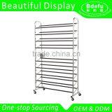 Chrome 10-Tier 50-Pair Stainless Steel Shoe Rack, Sturdy Rolling Steel Shoe Organizer with Non-Slip Bars