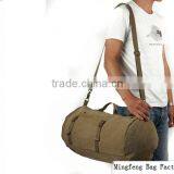 Men Vintage Canvas Leather Hiking Travel Cylinder Messenger Tote Bag Backpack thumbnail-3