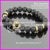 KJL-A0248 wholesale gold hamsa palm charm bracelet,natural lava stone beaded evil eye bracelet bangle