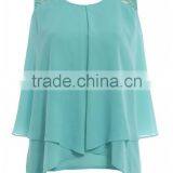 2015 Sleeveless Pleated Chiffon Lady Blouse thumbnail-5