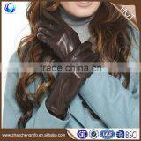 2016 Factory Made Winter Women Wool Lined Brown Sheepskin Leather Gloves thumbnail-1