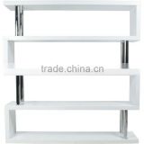 fashion MDF book shelf in high gloss white with chrome support