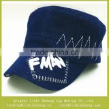 Deep denim fabric flat top cap army cap fashion military cap