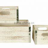 Set of 3 Wood Crates Square With Stylish Galvanized Metal Trim thumbnail-5