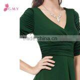 3/4 Sleeve Ruched Waist Classy V-Neck Casual Sexy Cocktail Dress Evening Dress thumbnail-3