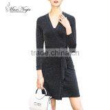 Women Deep V-neck Sexy Nighty Dress Korean Office Dress Casual One Piece Dress Xxl Black thumbnail-1